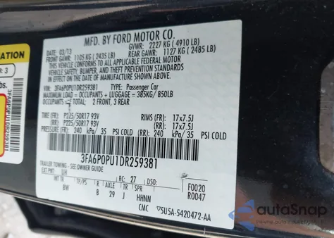 2013 Ford Fusion Energi Se Luxury from USA, damaged, VIN 3FA6P0PU1DR259381